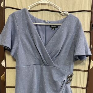 SLNY Shimmering Silver Dress with Embellished Accent